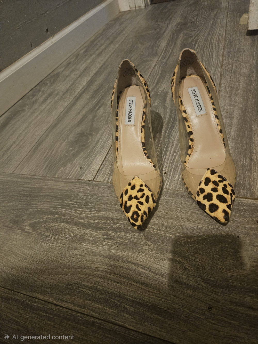 Steve Madden Beige Pointed-Toe Pumps with Leopard Print Accent